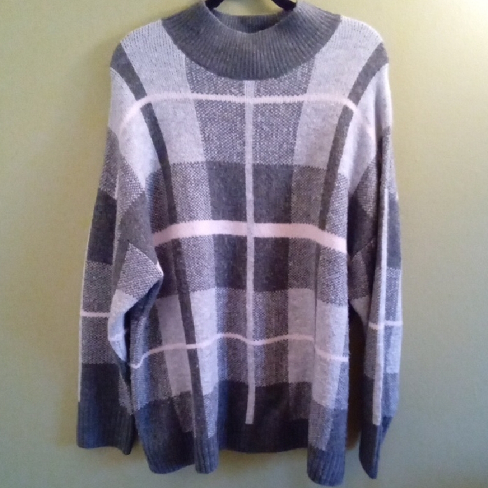 Womans 2X Terra & Sky Gray And Mint Cowl Neck Sweater with Turtleneck Design